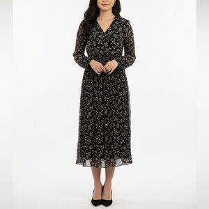 Elegant Black Floral flowy midi Dress size S